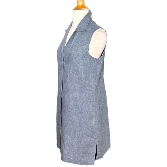 ELLEN TRACY Blue Linen Shirtdress Casual Lounge Sleeveless Button Front, Size 8 - Picture 5 of 13